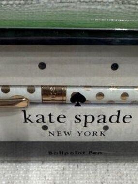 Kate Spade Gold and White Polka Dot Ballpoint Pen NWT